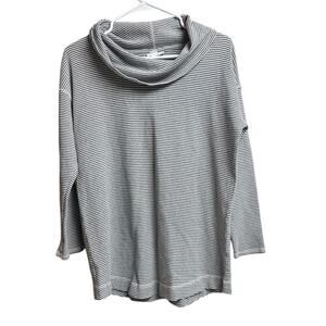J.Jill Waffle Knit Cowl Neck 3/4 Sleeve Pullover Shirt Medium Petite Blue Gray